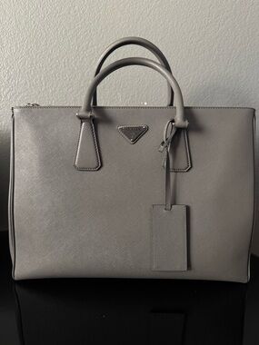Prada Galleria |  Silver-Gray Saffiano Leather Structured Satchel